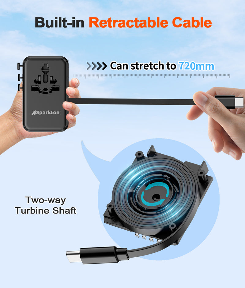 Built-in Retractable Cable (Up to 720mm)
