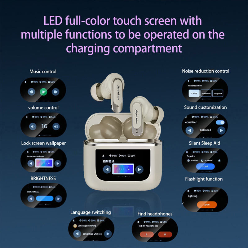 Sparkton True ANC Wireless Earbuds with LED Touch Screen, IP65 Waterproof & 32H Playtime