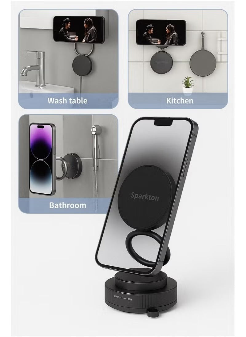 Sparkton Magnetic Phone Holder 360 Rotatable Suction Stand for iPhone Mobile Devices One Handed Mount Adjustable Phone Bracket for Car Desk