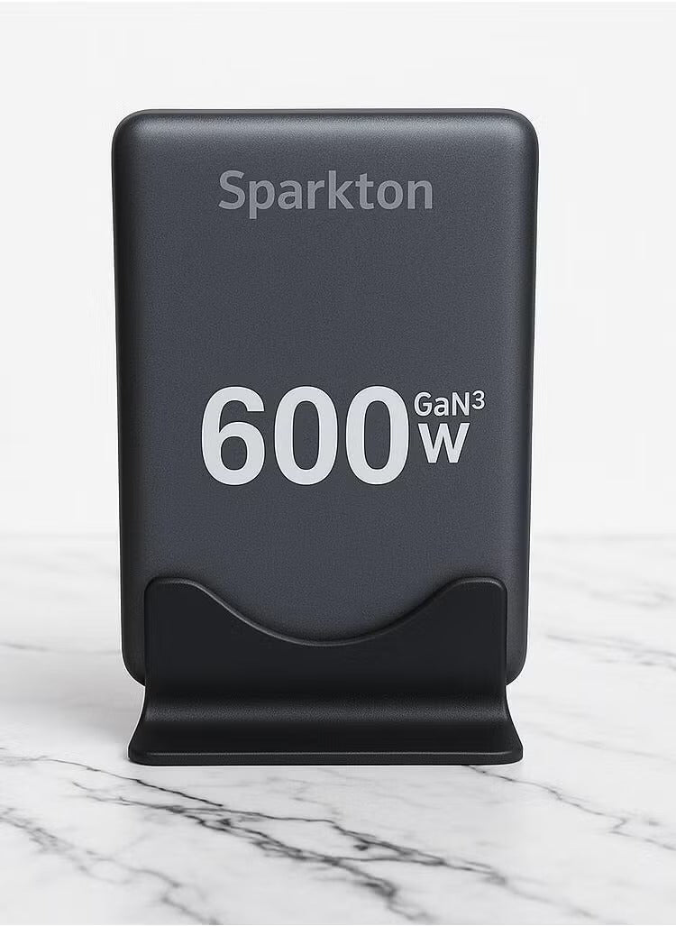Sparkton 600W GaN³ Pro Fast Charger 8-Port USB Charging Station Hub with 140W+100W Type-C PD3.1 QC3.0 Smart Power Adapter for MacBook, iPhone, Samsung, Laptop, Tablet, Multi-Device GaN III Charger, LED Indicator, Travel Wall Plug High-Speed Power Brick