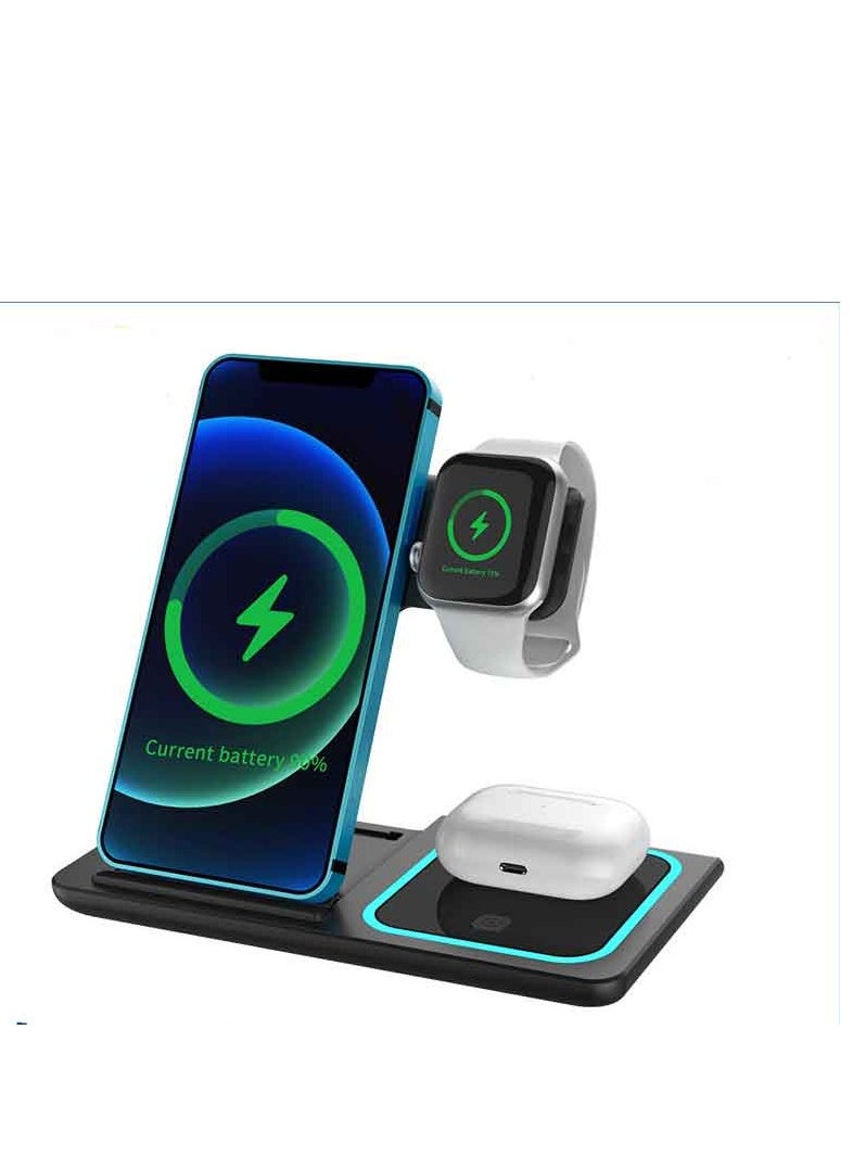 Sparkton 3-in-1 Wireless Charging Station for iPhone Apple Watch & AirPods - Fast Charging Dock with LED Indicator, Multi-Device Charger Stand