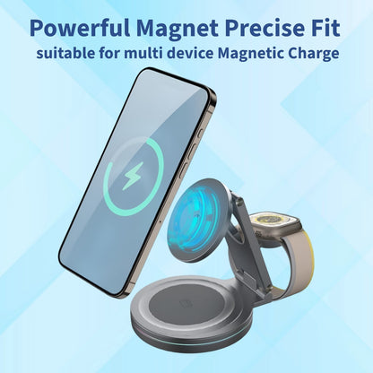 Sparkton 3 in 1 Wireless Charging Station Fast 15W Charger for iPhone Apple Watch and AirPods Qi Wireless Charging Dock with 360 Rotation Eco friendly Portable and Multi Device Charging Stand