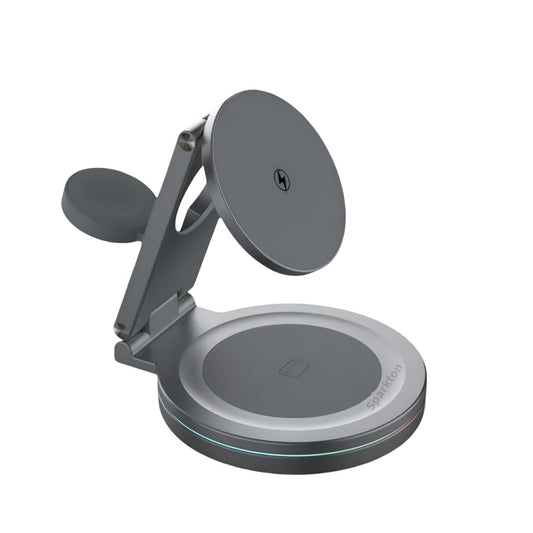 Sparkton 3 in 1 Wireless Charging Station Fast 15W Charger for iPhone Apple Watch and AirPods Qi Wireless Charging Dock with 360 Rotation Eco friendly Portable and Multi Device Charging Stand