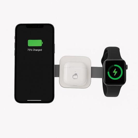 Sparkton 3 in 1 Wireless Charging Station for iPhone 15 14 13 Pro Max Mini Apple Watch Ultra 9 8 7 SE AirPods Pro 2 Fast Qi 15W Wireless Charger Pad Foldable iPhone Charging Stand Multi Device Dock Compact Desk Nightstand Charger Apple Trio Dock