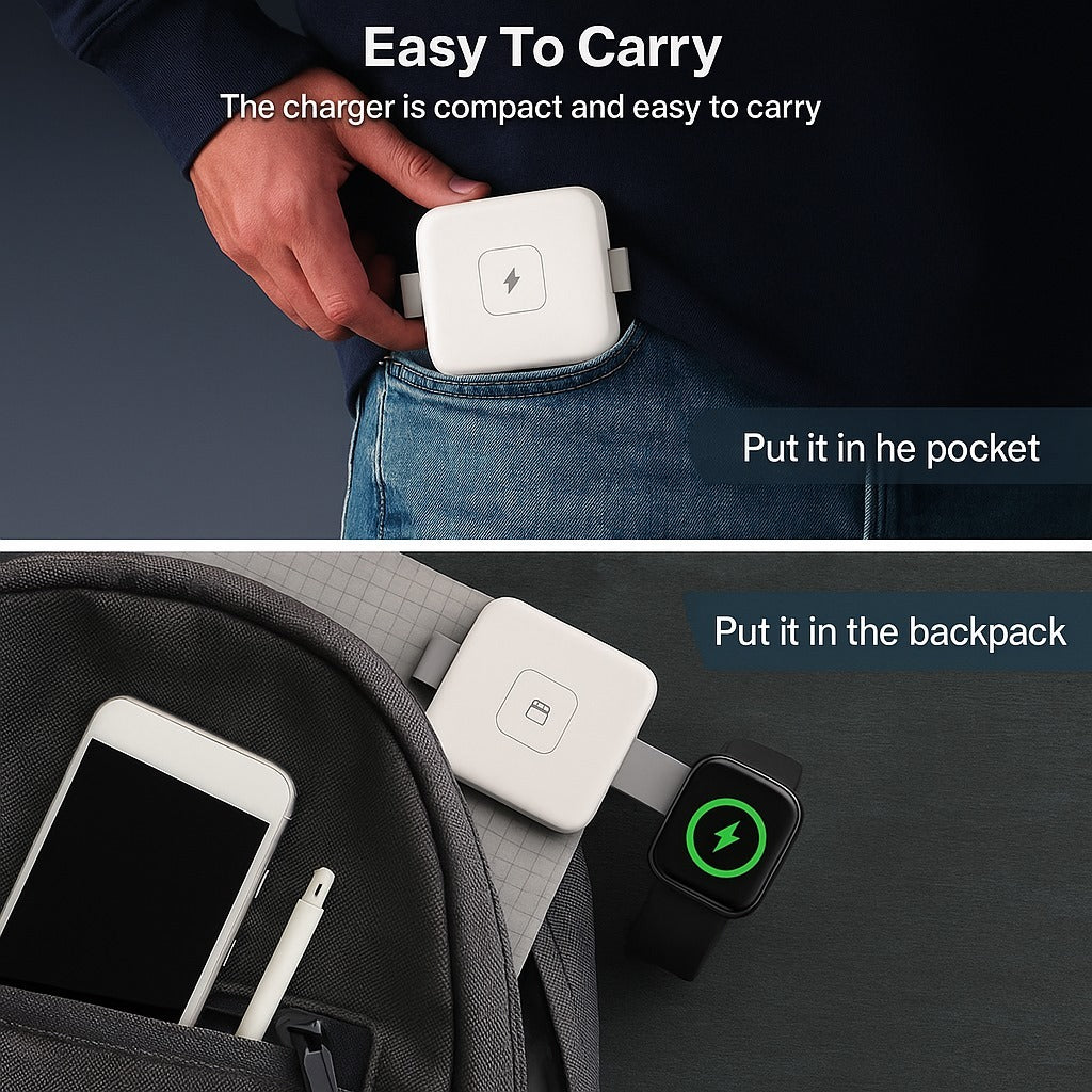 Sparkton 3 in 1 Wireless Charging Station for iPhone 15 14 13 Pro Max Mini Apple Watch Ultra 9 8 7 SE AirPods Pro 2 Fast Qi 15W Wireless Charger Pad Foldable iPhone Charging Stand Multi Device Dock Compact Desk Nightstand Charger Apple Trio Dock