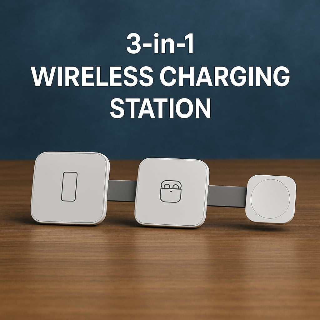 Sparkton 3 in 1 Wireless Charging Station for iPhone 15 14 13 Pro Max Mini Apple Watch Ultra 9 8 7 SE AirPods Pro 2 Fast Qi 15W Wireless Charger Pad Foldable iPhone Charging Stand Multi Device Dock Compact Desk Nightstand Charger Apple Trio Dock