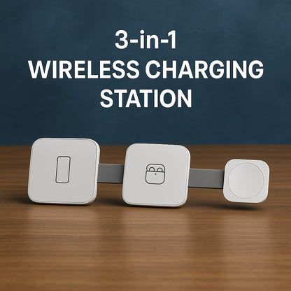 Sparkton 3 in 1 Wireless Charging Station for iPhone 15 14 13 Pro Max Mini Apple Watch Ultra 9 8 7 SE AirPods Pro 2 Fast Qi 15W Wireless Charger Pad Foldable iPhone Charging Stand Multi Device Dock Compact Desk Nightstand Charger Apple Trio Dock