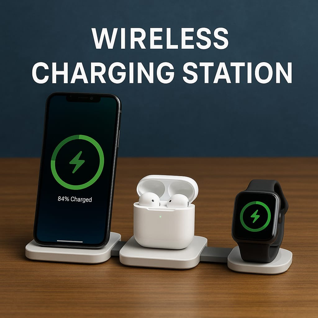 Sparkton 3 in 1 Wireless Charging Station for iPhone 15 14 13 Pro Max Mini Apple Watch Ultra 9 8 7 SE AirPods Pro 2 Fast Qi 15W Wireless Charger Pad Foldable iPhone Charging Stand Multi Device Dock Compact Desk Nightstand Charger Apple Trio Dock