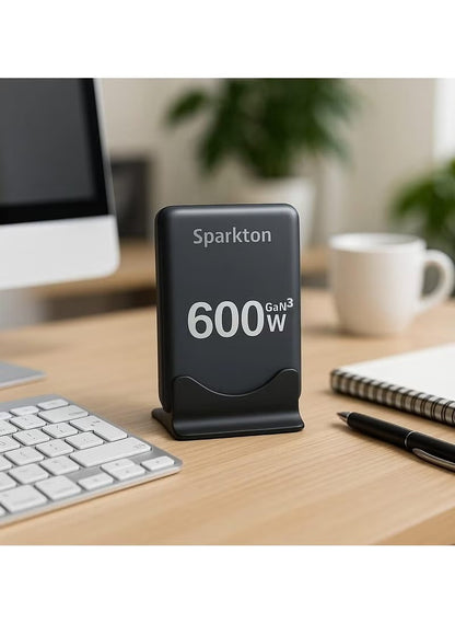 Sparkton 600W GaN³ Pro Fast Charger 8-Port USB Charging Station Hub with 140W+100W Type-C PD3.1 QC3.0 Smart Power Adapter for MacBook, iPhone, Samsung, Laptop, Tablet, Multi-Device GaN III Charger, LED Indicator, Travel Wall Plug High-Speed Power Brick