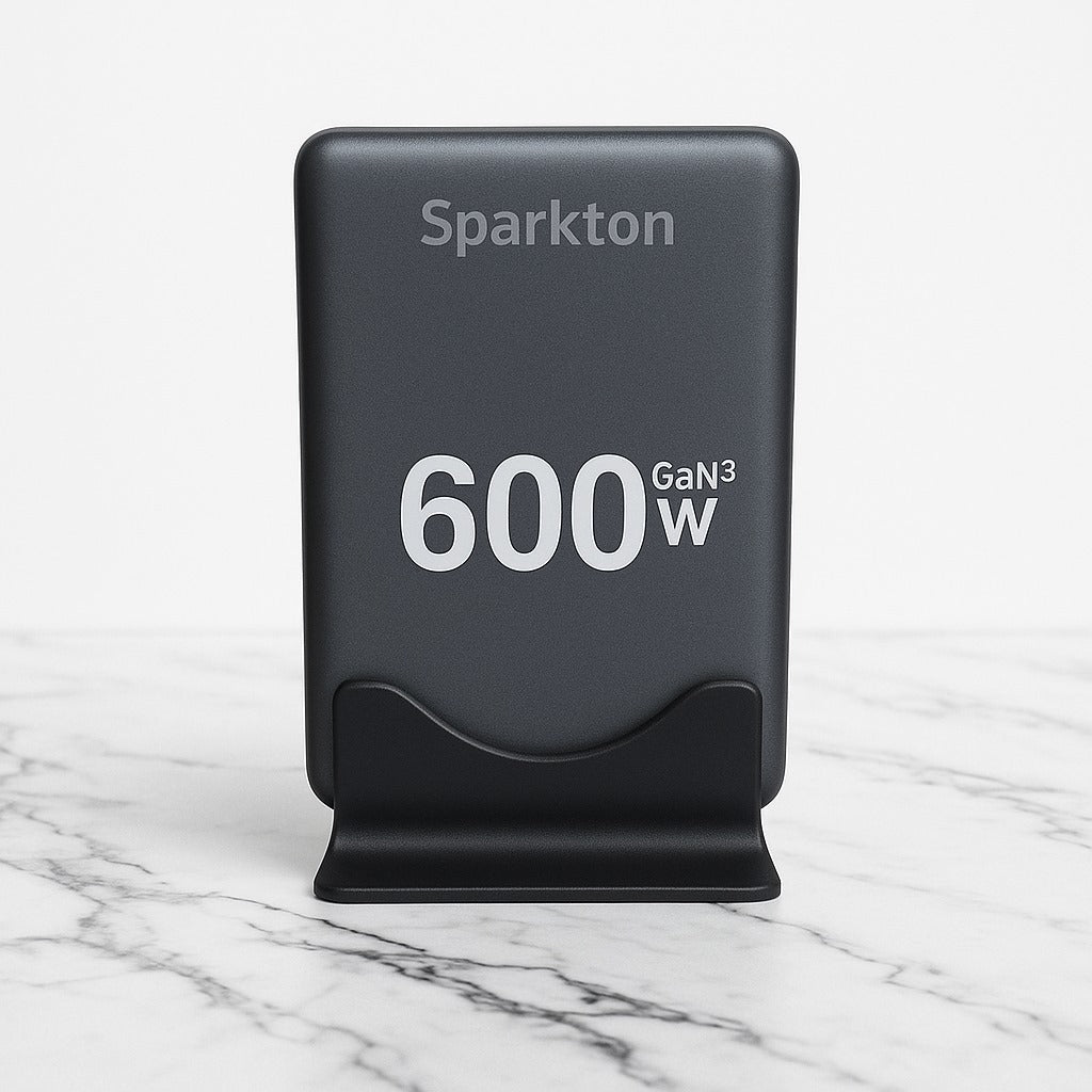 Sparkton 600W GaN³ Pro Fast Charger 8-Port USB Charging Station Hub with 140W+100W Type-C PD3.1 QC3.0 Smart Power Adapter for MacBook, iPhone, Samsung, Laptop, Tablet, Multi-Device GaN III Charger, LED Indicator, Travel Wall Plug High-Speed Power Brick