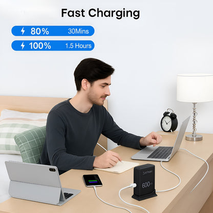 Sparkton 600W GaN³ Pro Fast Charger 8-Port USB Charging Station Hub with 140W+100W Type-C PD3.1 QC3.0 Smart Power Adapter for MacBook, iPhone, Samsung, Laptop, Tablet, Multi-Device GaN III Charger, LED Indicator, Travel Wall Plug High-Speed Power Brick