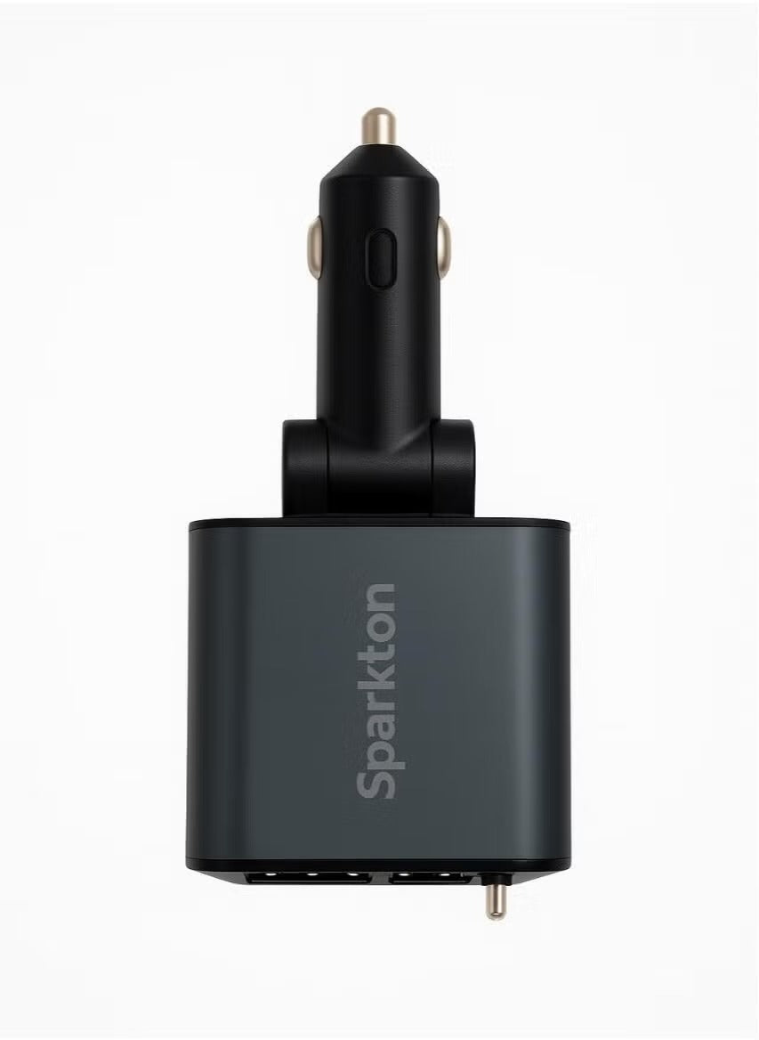 Sparkton 4 in 1 Fast Car Charger with Dual USB Ports USB-C Type-C Retractable Cable High Speed Mobile Charging Adapter Quick Charge 3.0 Vehicle Power Hub Universal Car Charger for iPhone Android Samsung Compact 12V Smart Auto USB C Phone Charging Plug.