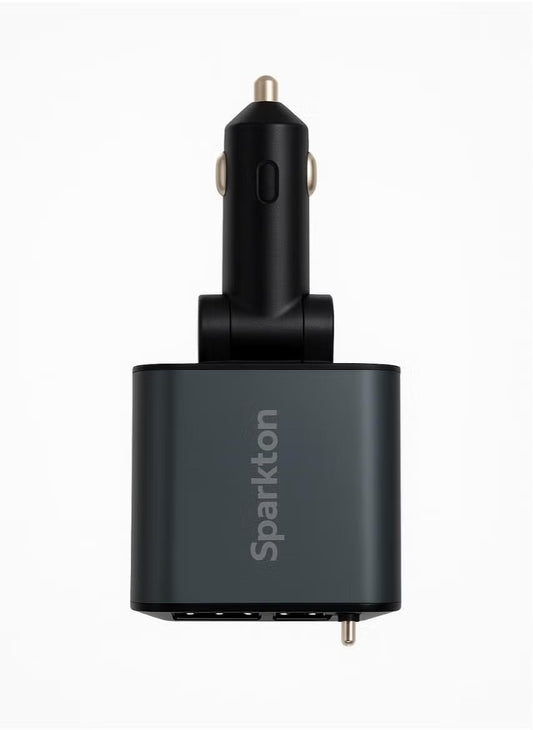 Sparkton 4 in 1 Fast Car Charger with Dual USB Ports USB-C Type-C Retractable Cable High Speed Mobile Charging Adapter Quick Charge 3.0 Vehicle Power Hub Universal Car Charger for iPhone Android Samsung Compact 12V Smart Auto USB C Phone Charging Plug.
