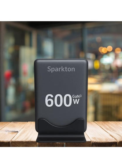 Sparkton 600W GaN³ Pro Fast Charger 8-Port USB Charging Station Hub with 140W+100W Type-C PD3.1 QC3.0 Smart Power Adapter for MacBook, iPhone, Samsung, Laptop, Tablet, Multi-Device GaN III Charger, LED Indicator, Travel Wall Plug High-Speed Power Brick