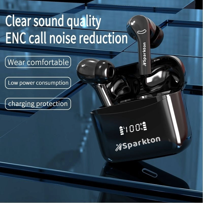 Sparkton A-One Pro ANC Wireless Earbuds | Bluetooth 5.4 | LED Display | Black