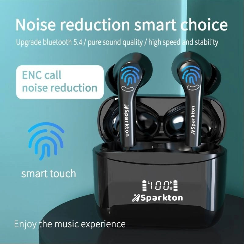 Sparkton A-One Pro ANC Wireless Earbuds | Bluetooth 5.4 | LED Display | Black