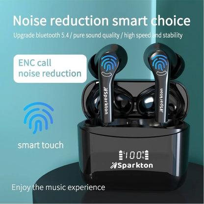 Sparkton A-One Pro ANC Wireless Earbuds | Bluetooth 5.4 | LED Display | Black
