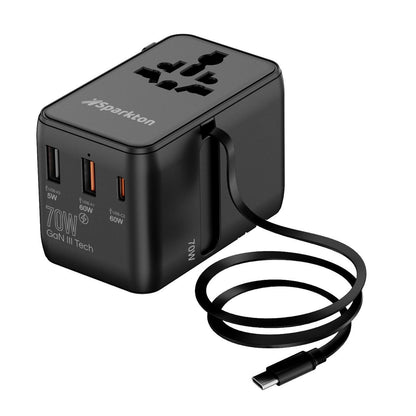 Sparkton Universal Travel Adapter 35W / 70W – Retractable Cable, 2500W AC, Fast Charging for iPhone, Samsung, iPad & Tablets