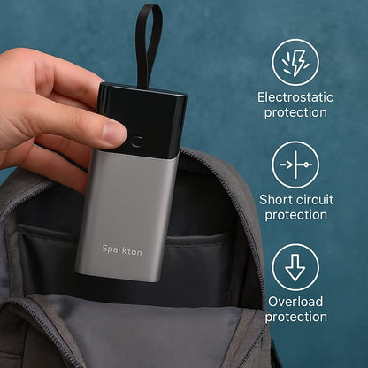 Sparkton 10000mAh Power Bank Fast Charging Portable Charger Quick Charge 3.0 USB-C Battery Pack Compact Mobile Backup Charger for iPhone Samsung Android Slim Rechargeable Travel Power Bank Dual Port Universal External Battery for Smartphones Tablets