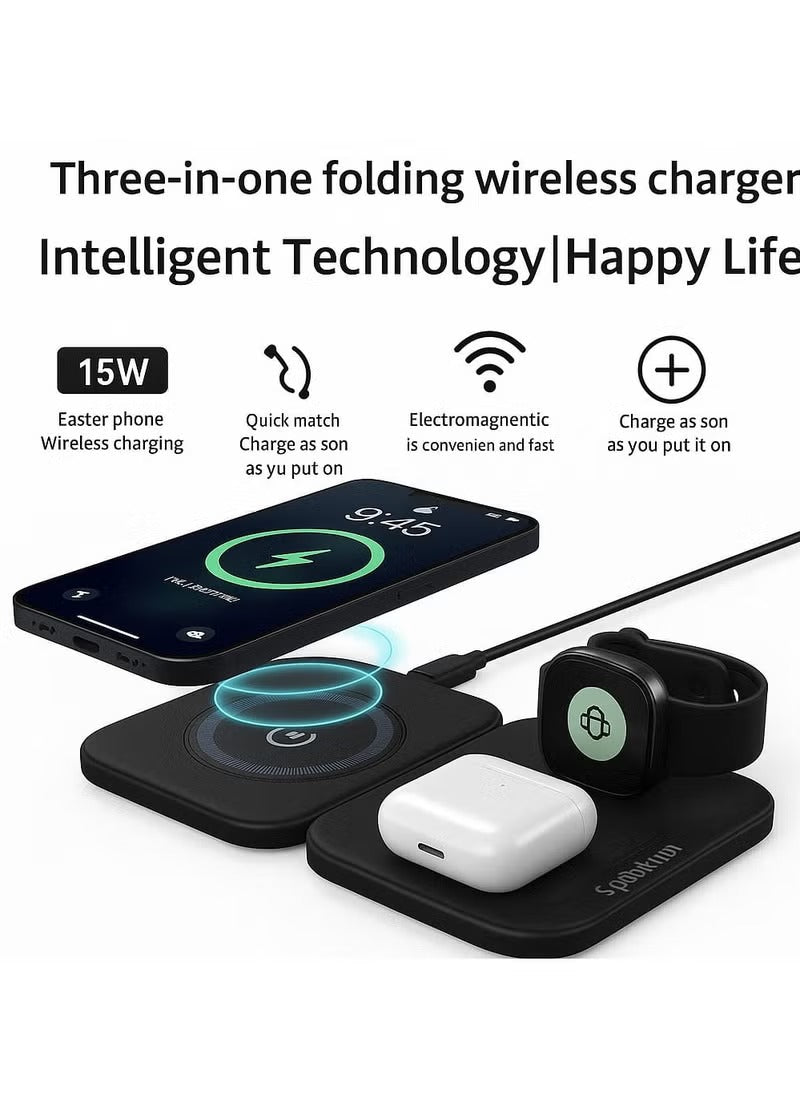Wireless Charging Pad, FACEVER 3-in-1 Magnetic Wireless Charger for iPhone 12 11 Models/XS/X/XR/SE 2/Apple Watch Series/Airpods Pro, Fold Charging Station Dock Compatible for Apple Magsafe Accessories