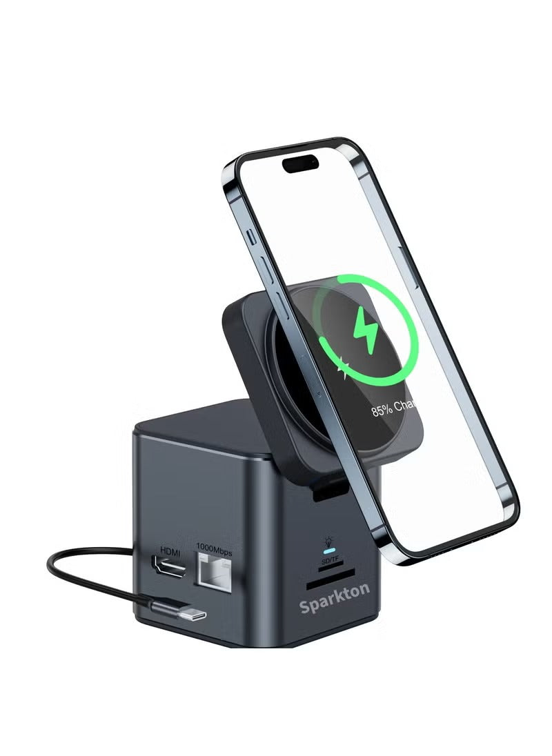 Sparkton 9 in 1 Docking Station with MagSafe Wireless Charging Hub Multiport USB C Dock for iPhone MacBook and More