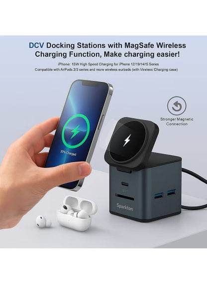 Sparkton 9 in 1 Docking Station with MagSafe Wireless Charging Hub Multiport USB C Dock for iPhone MacBook and More