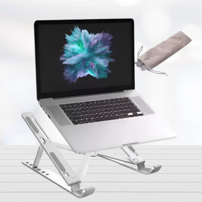 Portable Laptop Stand with 7 Adjustable Levels and Secure Riveted Joints. Features Anti-Slip Silicone Grips, Suitable for laptops 15.6 inches. Easily Foldable for Convenience