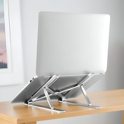 Portable Laptop Stand with 7 Adjustable Levels and Secure Riveted Joints. Features Anti-Slip Silicone Grips, Suitable for laptops 15.6 inches. Easily Foldable for Convenience