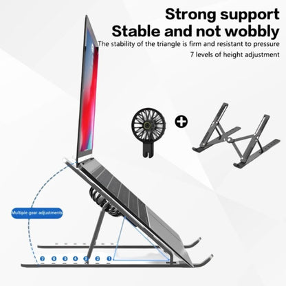 Portable Foldable Aluminium Alloy Desktop Laptop 7-levels Stand Tablet Stand Cooling Fan -(Silver)
