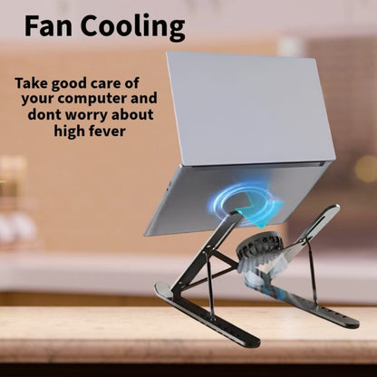 Portable Foldable Aluminium Alloy Desktop Laptop 7-levels Stand Tablet Stand Cooling Fan -(Silver)