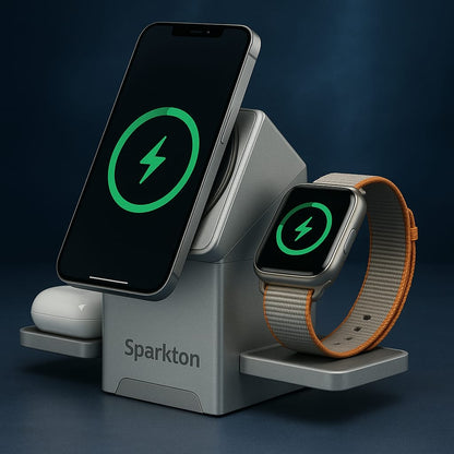 Magnetic Wireless Charger/Fast Charger – 3-in-1 Intelligent Fast Charging Station 15W for iPhone 12/13/14/15/16 Series, Apple Watch & AirPods Series