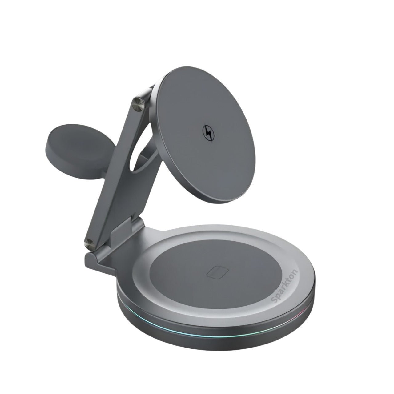 Sparkton 3-in-1 Wireless Charging Station – 15W Qi Fast Charger with 360° Rotation for iPhone, Apple Watch & AirPods