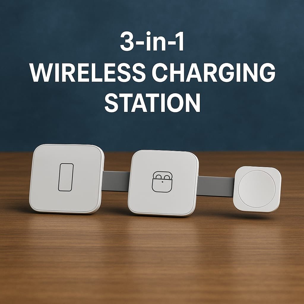 Sparkton 3-in-1 Wireless Charging Station – 15W Fast Qi Charger for iPhone, Apple Watch & AirPods - Image 2