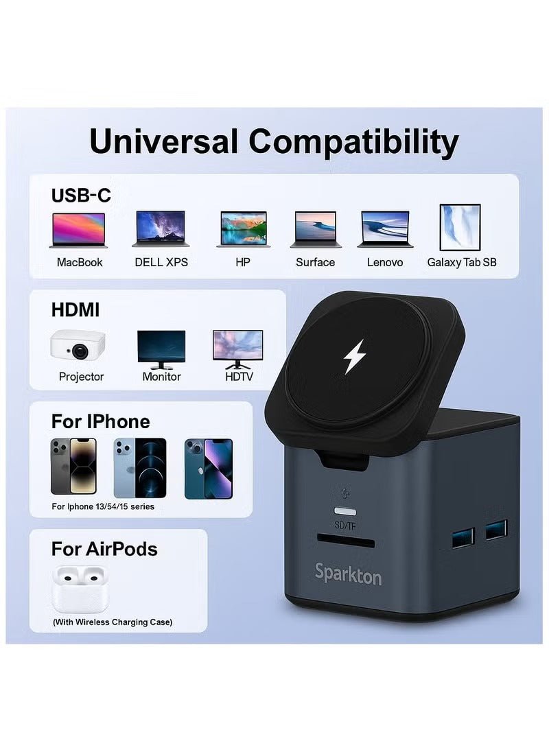 Sparkton 9-in-1 USB-C Docking Station with 15W MagSafe Wireless Charger | 4K HDMI, PD 100W, USB 3.0 Hub, SD/TF Reader & Ethernet | Multiport USB-C Hub for MacBook, iPhone, iPad & Windows Laptops - Image 3