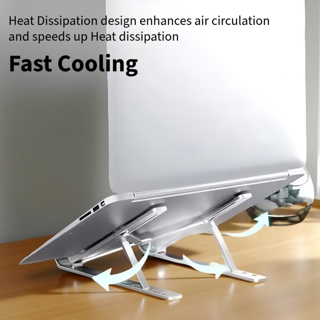 Portable Laptop Stand with 7 Adjustable Levels and Secure Riveted Joints. Features Anti-Slip Silicone Grips, Suitable for laptops 15.6 inches. Easily Foldable for Convenience - Image 2